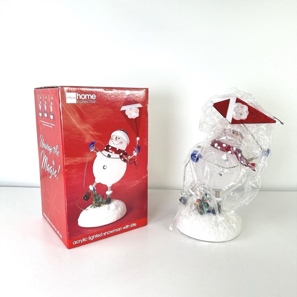 NIB Acrylic Lighted‎ Snowman With Kite Figure JCPenney Home Collection Christmas
